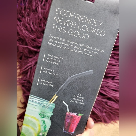 New in box eco friendly reusable drinking straws set of 4 w/brush - Picture 3 of 3